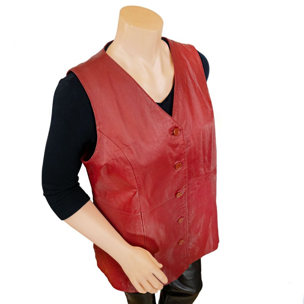 Roaman’s Red Genuine Leather Vest  SIZE 22